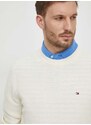 Bavlněný svetr Tommy Hilfiger béžová barva