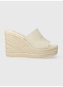 Pantofle Calvin Klein Jeans SLIDE WEDGE ROPE SANDAL ML BTW dámské, béžová barva, na klínku, YW0YW01356