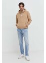 Bavlněná mikina Tommy Jeans pánská, béžová barva, s kapucí, s potiskem