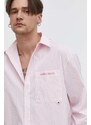 Bavlněná košile Tommy Jeans růžová barva, relaxed, s klasickým límcem