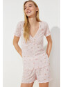 Trendyol Pink Floral Pointel Openwork/Hole Knitted Pajama Set