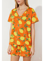 Trendyol Orange 100% Cotton Fruit Patterned Knitted Pajamas Set