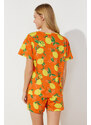 Trendyol Orange 100% Cotton Fruit Patterned Knitted Pajamas Set