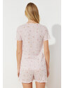 Trendyol Pink Floral Pointel Openwork/Hole Knitted Pajama Set