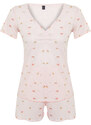 Trendyol Pink Floral Pointel Openwork/Hole Knitted Pajama Set