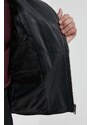 Kožená bunda HUGO pánská, černá barva, přechodná