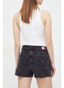 Džínové šortky Tommy Jeans dámské, černá barva, hladké, high waist