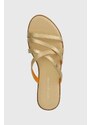 Kožené pantofle Tommy Hilfiger TH STRAP FLAT SANDAL GOLD dámské, zlatá barva, FW0FW08068