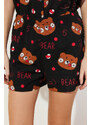 Trendyol Black 100% Cotton Teddy Bear Pattern Knitted Pajamas Set