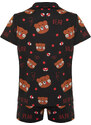 Trendyol Black 100% Cotton Teddy Bear Pattern Knitted Pajamas Set