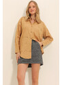 Trend Alaçatı Stili Women's Biscuit Motif Oversize Linen Shirt
