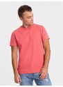 Ombre Clothing Bavlněné klasické růžové tričko s krátkým rukávem V11 TSBS-0146