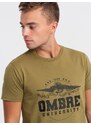 Ombre Clothing Jedinečné khaki krátké tričko s potiskem V2 tspt-0164