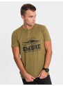 Ombre Clothing Jedinečné khaki krátké tričko s potiskem V2 tspt-0164