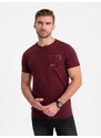 Ombre Clothing Zajímavé tričko s ozdobnou kapsou bordó V2 TSPT-0154