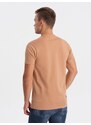 Ombre Clothing Zajímavé tričko s ozdobnou kapsou světle hnědé V7 TSPT-0154