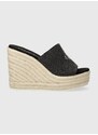 Pantofle Calvin Klein Jeans SLIDE WEDGE ROPE SANDAL ML BTW dámské, černá barva, na klínku, YW0YW01356