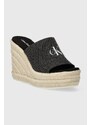 Pantofle Calvin Klein Jeans SLIDE WEDGE ROPE SANDAL ML BTW dámské, černá barva, na klínku, YW0YW01356