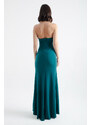 Lafaba Women's Emerald Green Halter Neck Chain Long Evening Dress