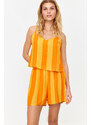 Trendyol Orange Striped Undershirt-Shorts Woven Pajamas Set