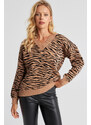 Cool & Sexy Women's Camel Zebra Patterned Knitwear Sweater YZ521