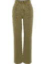 Trendyol Khaki Wash Effect Pocket Detailed High Waist Straight Jeans