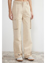 Trendyol Beige Cargo Pocket High Waist Wide Leg Jeans