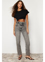 Trendyol Anthracite Double Belt High Waist Wide Leg Jeans