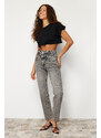 Trendyol Anthracite Double Belt High Waist Wide Leg Jeans