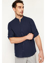 Trendyol Dark Navy Blue Slim Fit Basic Collar 100% Cotton Shirt with Epaulets