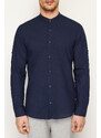 Trendyol Dark Navy Blue Slim Fit Basic Collar 100% Cotton Shirt with Epaulets