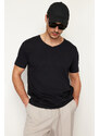 Trendyol Black Regular/Regular Fit V-Neck Basic 100% Cotton T-Shirt