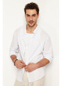 Trendyol White Regular Fit Large Collar Embroidery Detail 100% Cotton Shirt