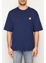 Trendyol Navy Blue Oversize/Wide-Fit Short Sleeve Embroidered 100% Cotton T-Shirt