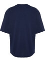 Trendyol Navy Blue Oversize/Wide-Fit Short Sleeve Embroidered 100% Cotton T-Shirt