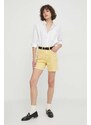 Džínové šortky Tommy Hilfiger dámské, žlutá barva, hladké, high waist