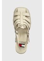 Kožené sandály Tommy Jeans TJW HEEL FISHERMAN SANDAL béžová barva, EN0EN02458