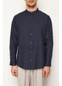 Trendyol Navy Blue Regular Fit Large Collar Embroidery Detail 100% Cotton Shirt