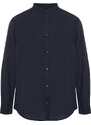 Trendyol Navy Blue Regular Fit Large Collar Embroidery Detail 100% Cotton Shirt