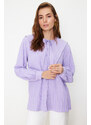 Trendyol Lilac Large Collar Crinkle Woven Shirt