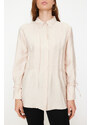 Trendyol Stone Pleated Sleeves Lacing Detailed Woven Shirt