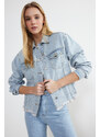 Trendyol Light Blue Oversize Tassel Detailed Denim Jacket