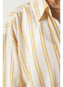 Happiness İstanbul Women's Cream Striped Oversize Linen Viscose Shirt