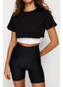 Trendyol Black and White 2 Layer Reflector Print Detailed Crop Knitted Sports T-Shirt