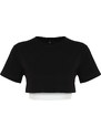 Trendyol Black and White 2 Layer Reflector Print Detailed Crop Knitted Sports T-Shirt