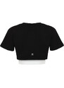Trendyol Black and White 2 Layer Reflector Print Detailed Crop Knitted Sports T-Shirt