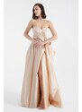 Lafaba Women's Beige Strapless Slit Long Evening Dress