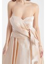 Lafaba Women's Beige Strapless Slit Long Evening Dress