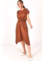 armonika Women's Brown Elastic Waist Tie-down DRESS