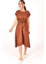 armonika Women's Brown Elastic Waist Tie-down DRESS